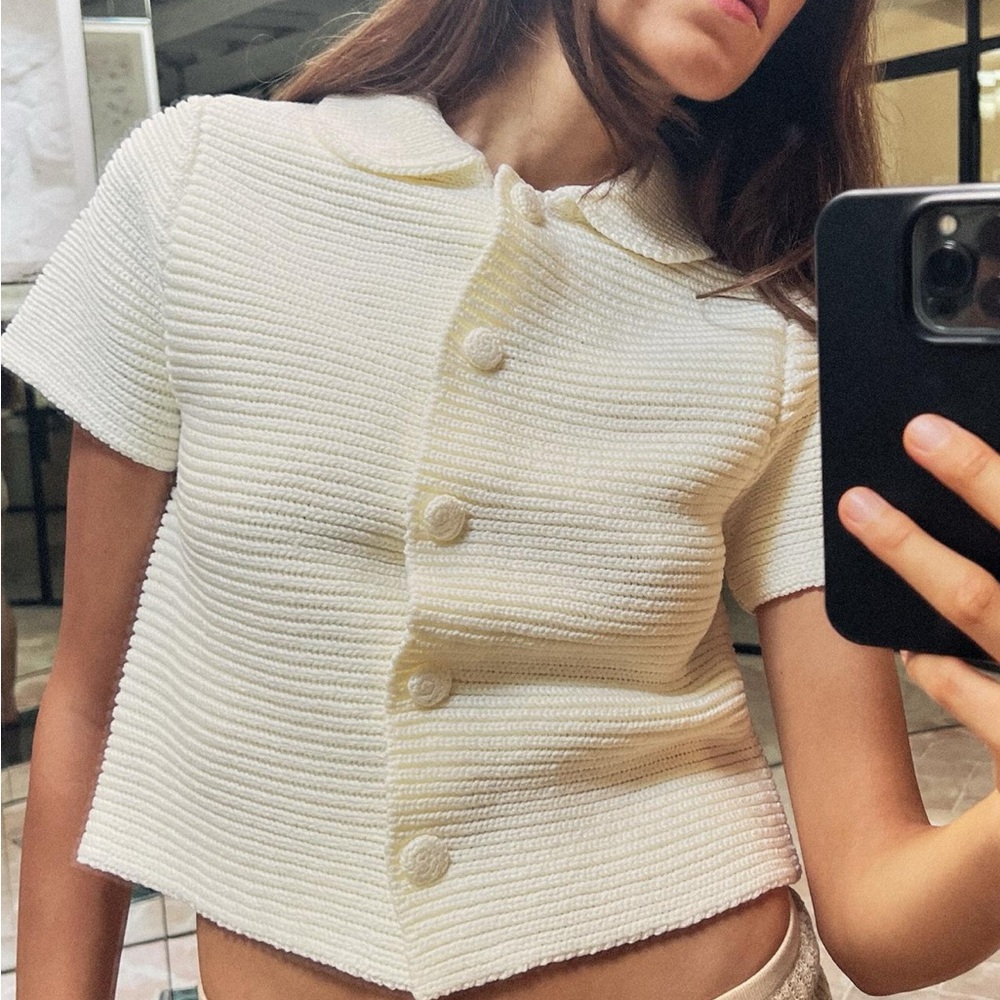 Zara Chunky Knit Peter Pan Collar Cardigan Small